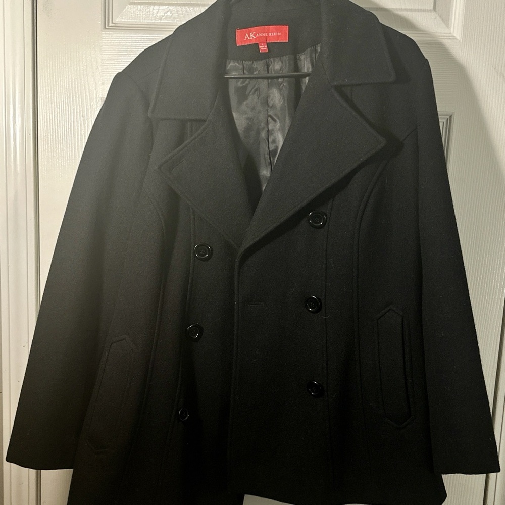 Anne Klein Black Peacoat Classic Wool-Blend